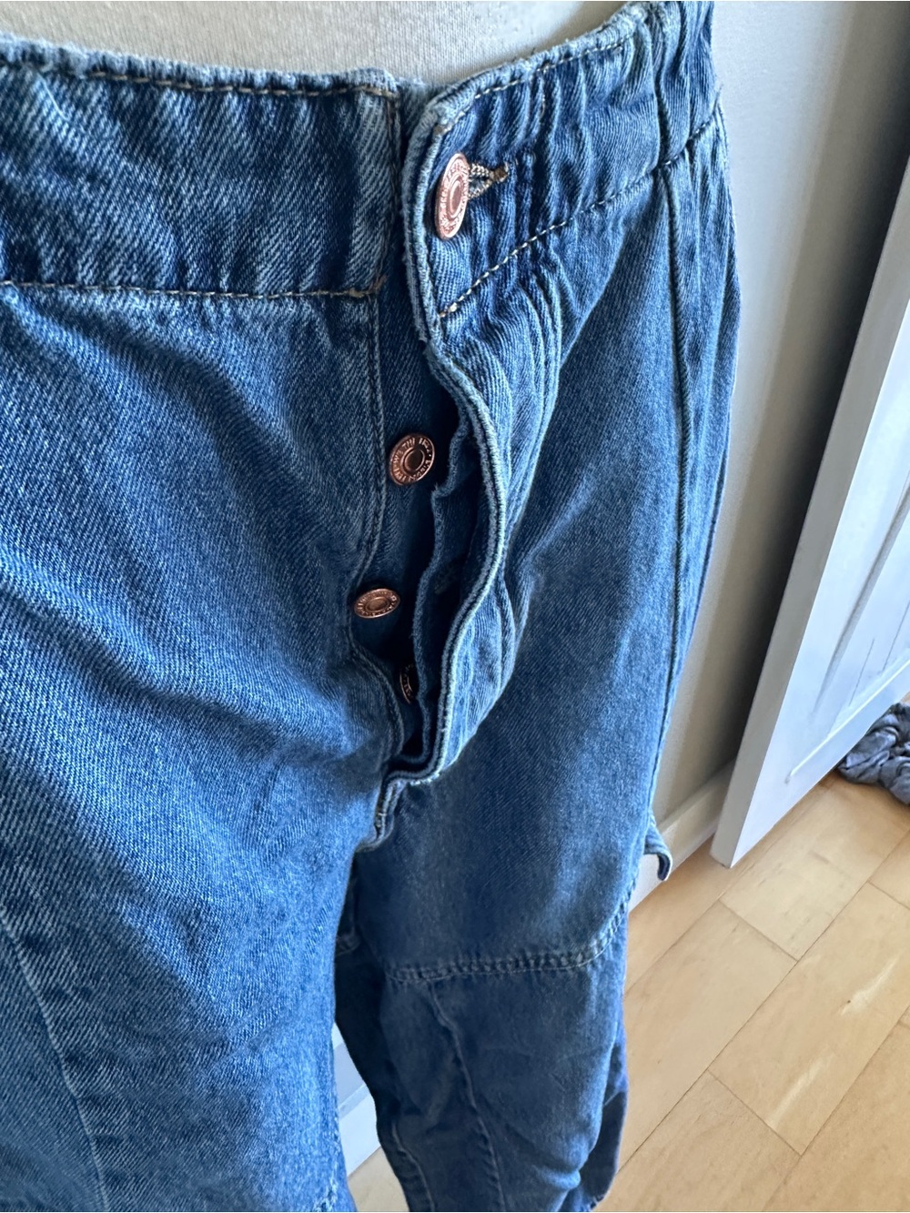 We The Free Medium Blue Wide-Leg Carpenter Jeans with Button Fly - Picture 3 of 4